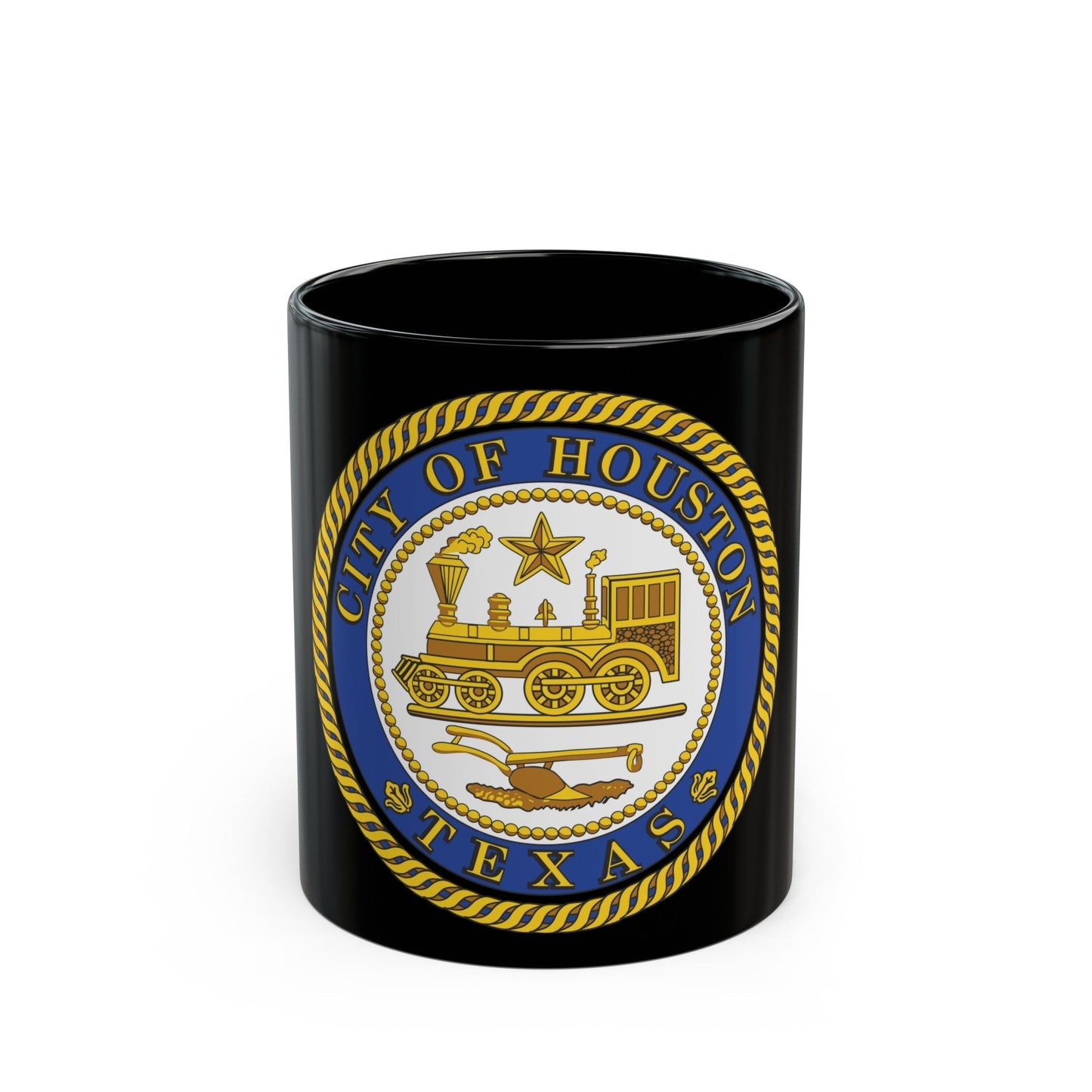 Seal of Houston Texas - Black Coffee Mug-11oz-The Sticker Space