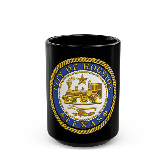 Seal of Houston Texas - Black Coffee Mug-15oz-The Sticker Space