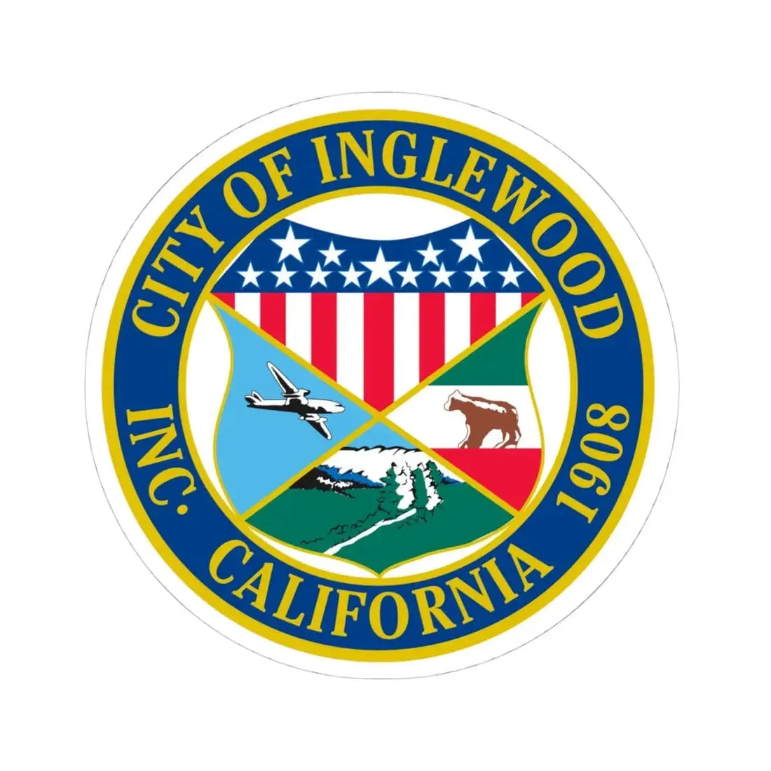 Seal of Inglewood California - STICKER Vinyl Kiss-Cut Decal 4 Inch White - The Sticker Space