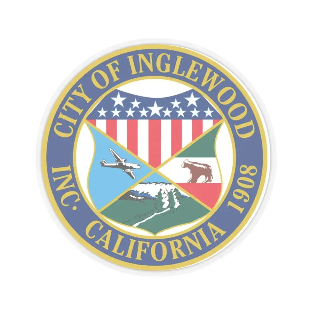 Seal of Inglewood California (United States) STICKER Vinyl Kiss-Cut Decal 2 Inch Transparent - The Sticker Space