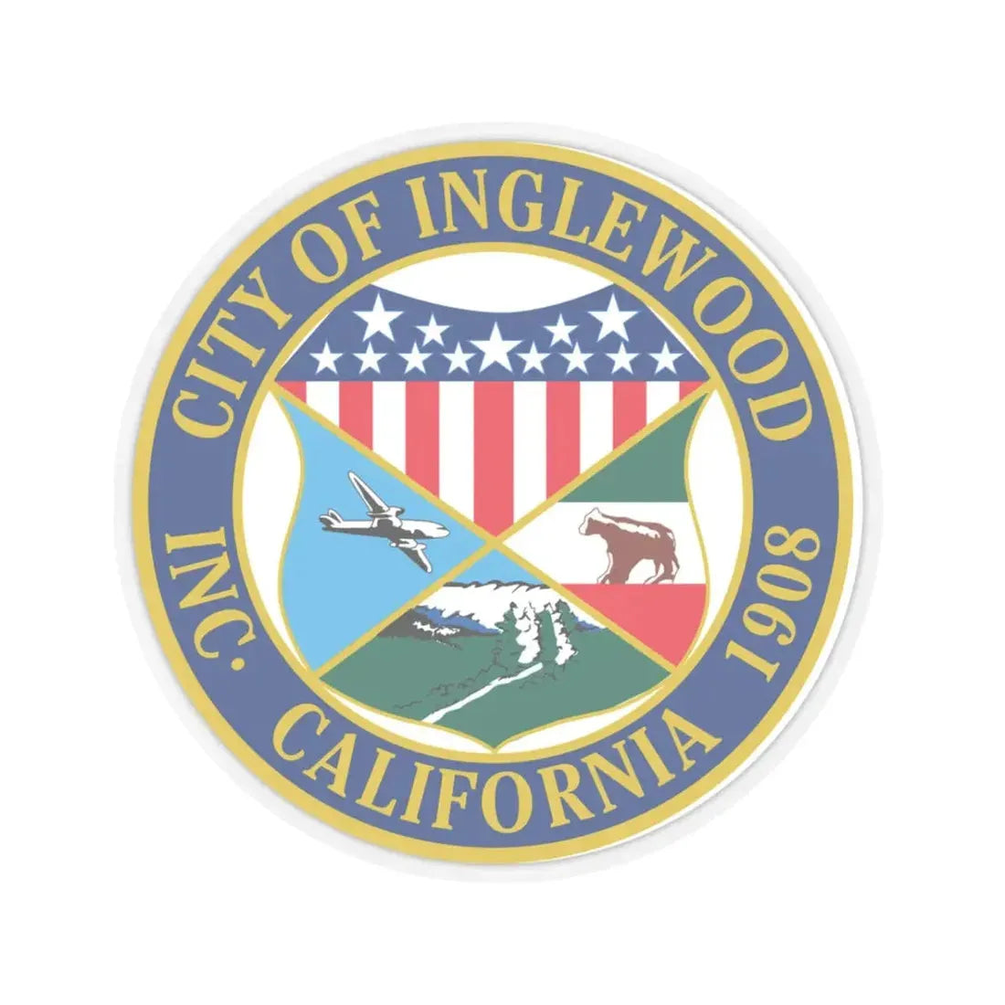 Seal of Inglewood California (United States) STICKER Vinyl Kiss-Cut Decal 3 Inch Transparent - The Sticker Space
