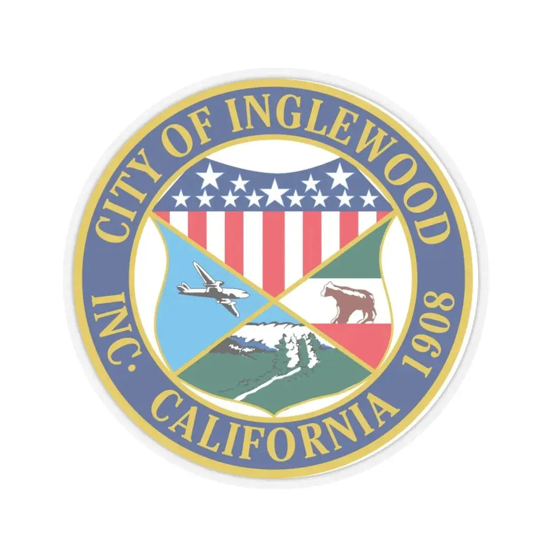 Seal of Inglewood California (United States) STICKER Vinyl Kiss-Cut Decal 6 Inch Transparent - The Sticker Space