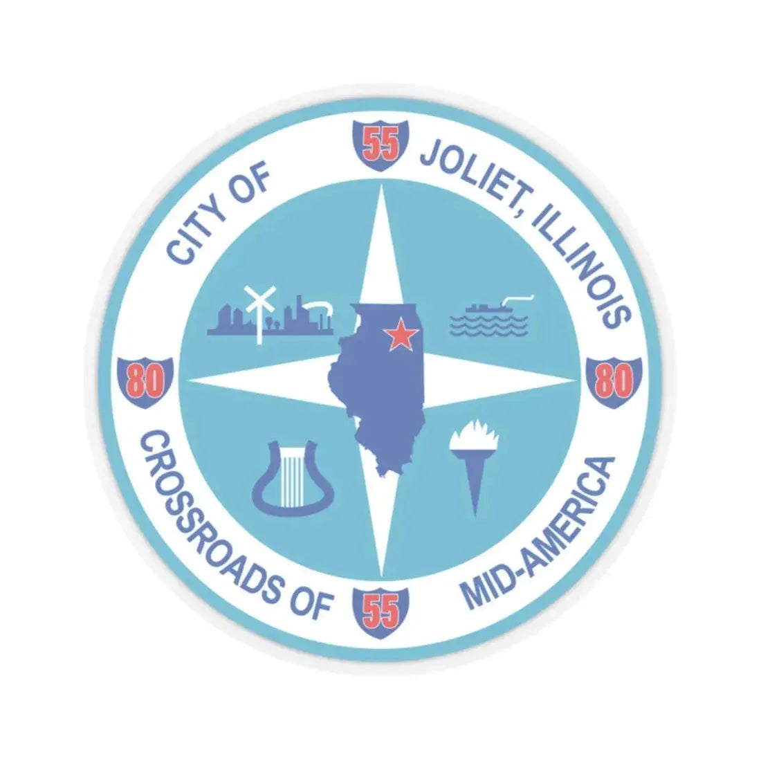 Seal of Joliet Illinois - STICKER Vinyl Kiss-Cut Decal 2 Inch Transparent - The Sticker Space