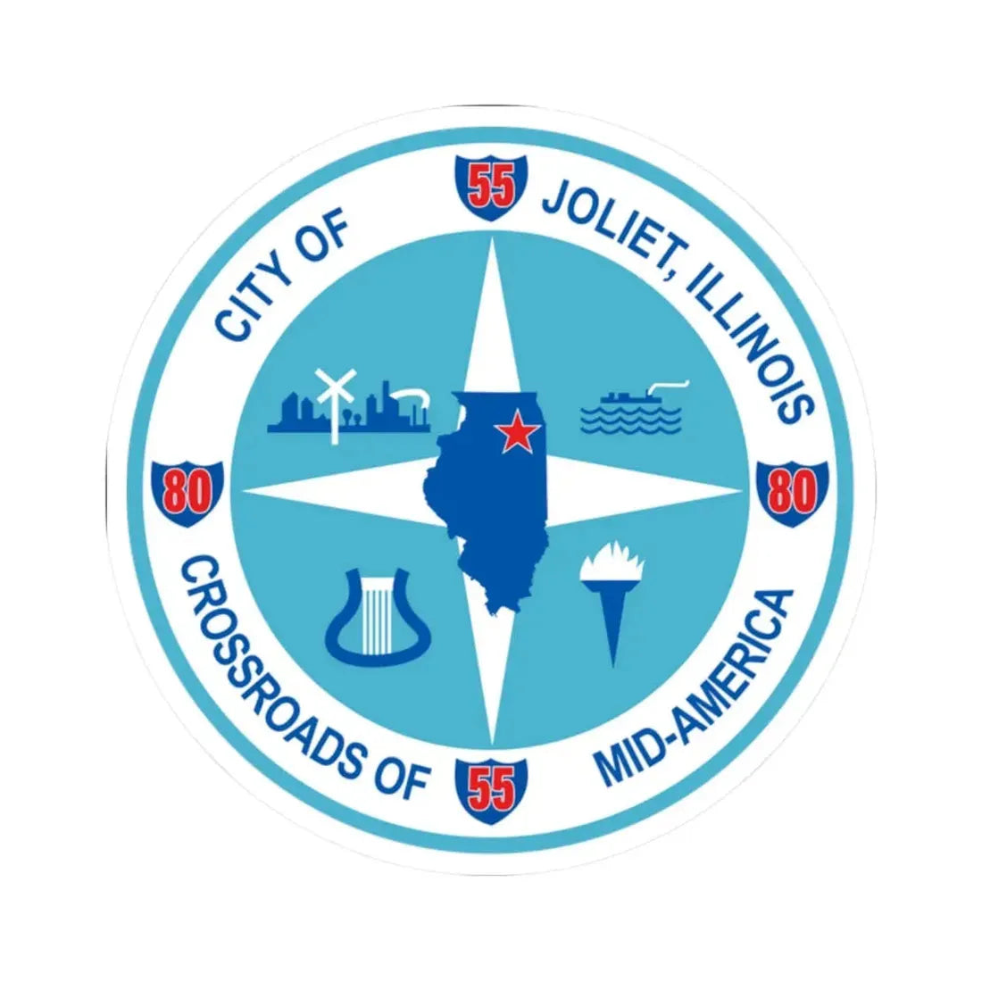 Seal of Joliet Illinois - STICKER Vinyl Kiss-Cut Decal 2 Inch White - The Sticker Space
