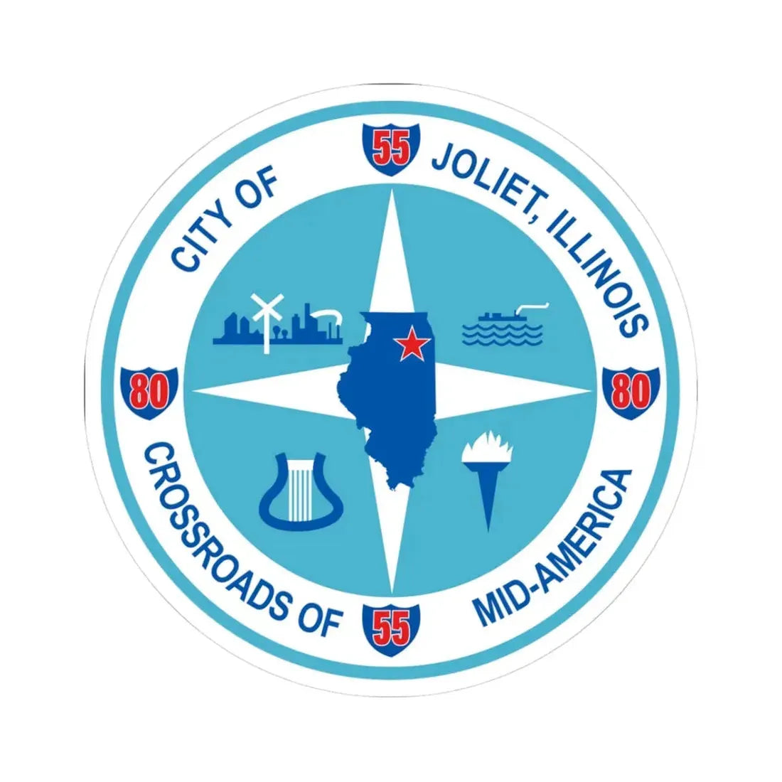 Seal of Joliet Illinois - STICKER Vinyl Kiss-Cut Decal 3 Inch White - The Sticker Space