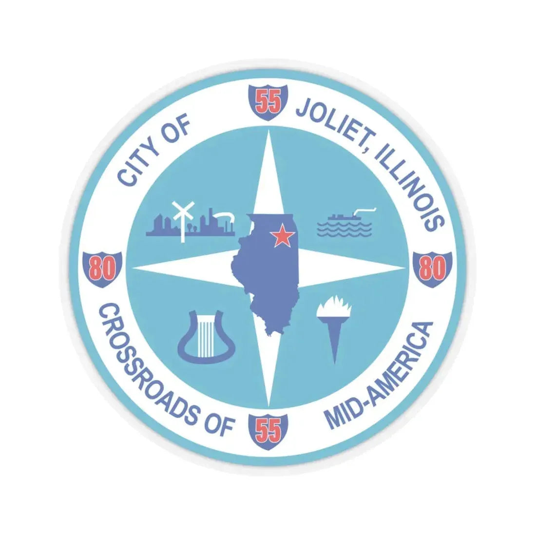 Seal of Joliet Illinois - STICKER Vinyl Kiss-Cut Decal 4 Inch Transparent - The Sticker Space