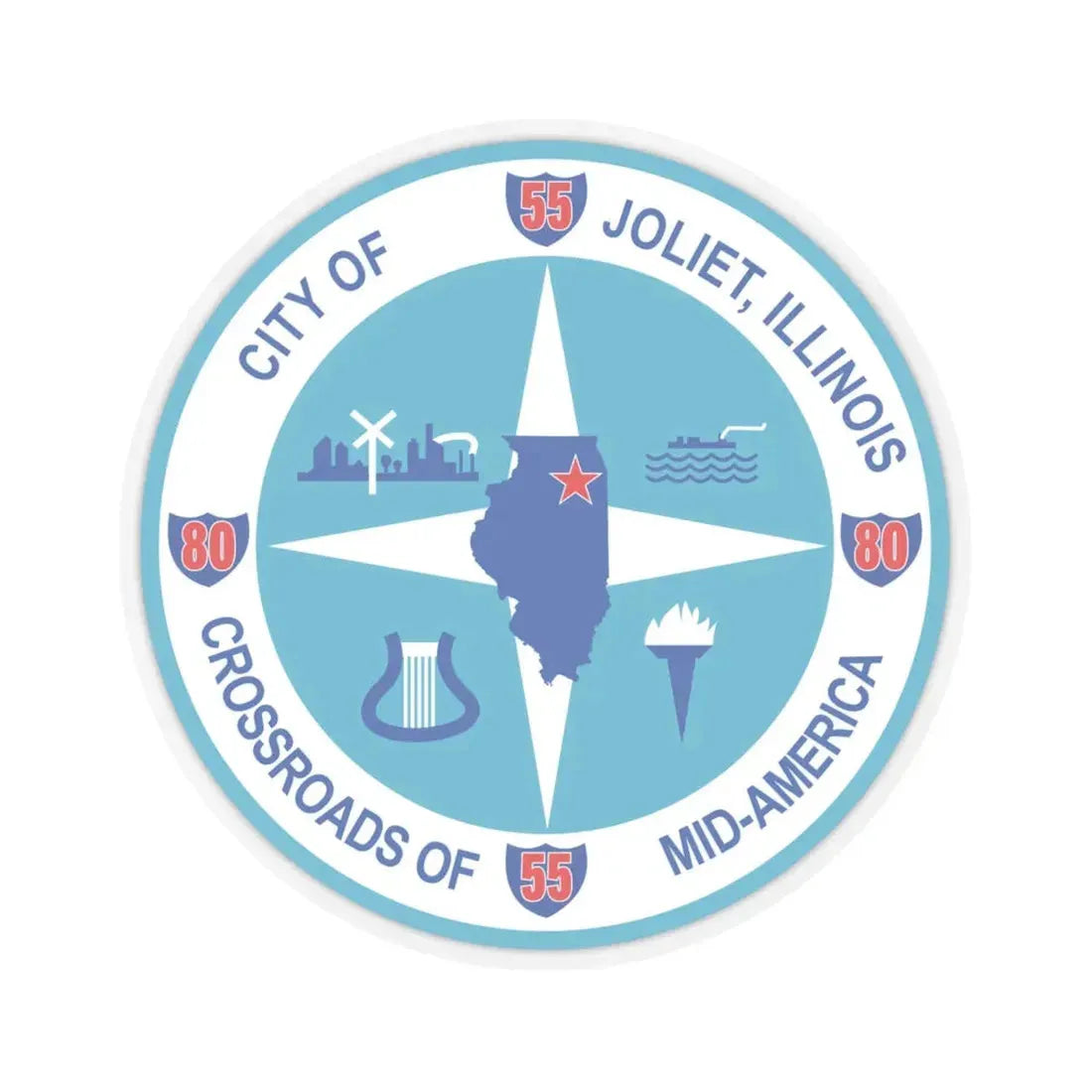 Seal of Joliet Illinois - STICKER Vinyl Kiss-Cut Decal 6 Inch Transparent - The Sticker Space