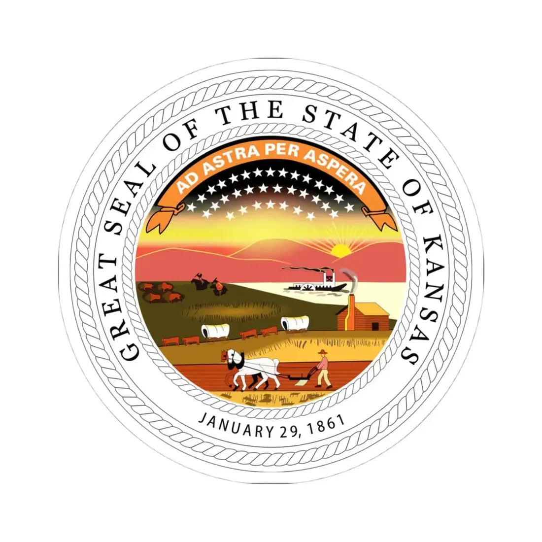 Seal of Kansas (United States) STICKER Vinyl Kiss-Cut Decal 4 Inch White - The Sticker Space
