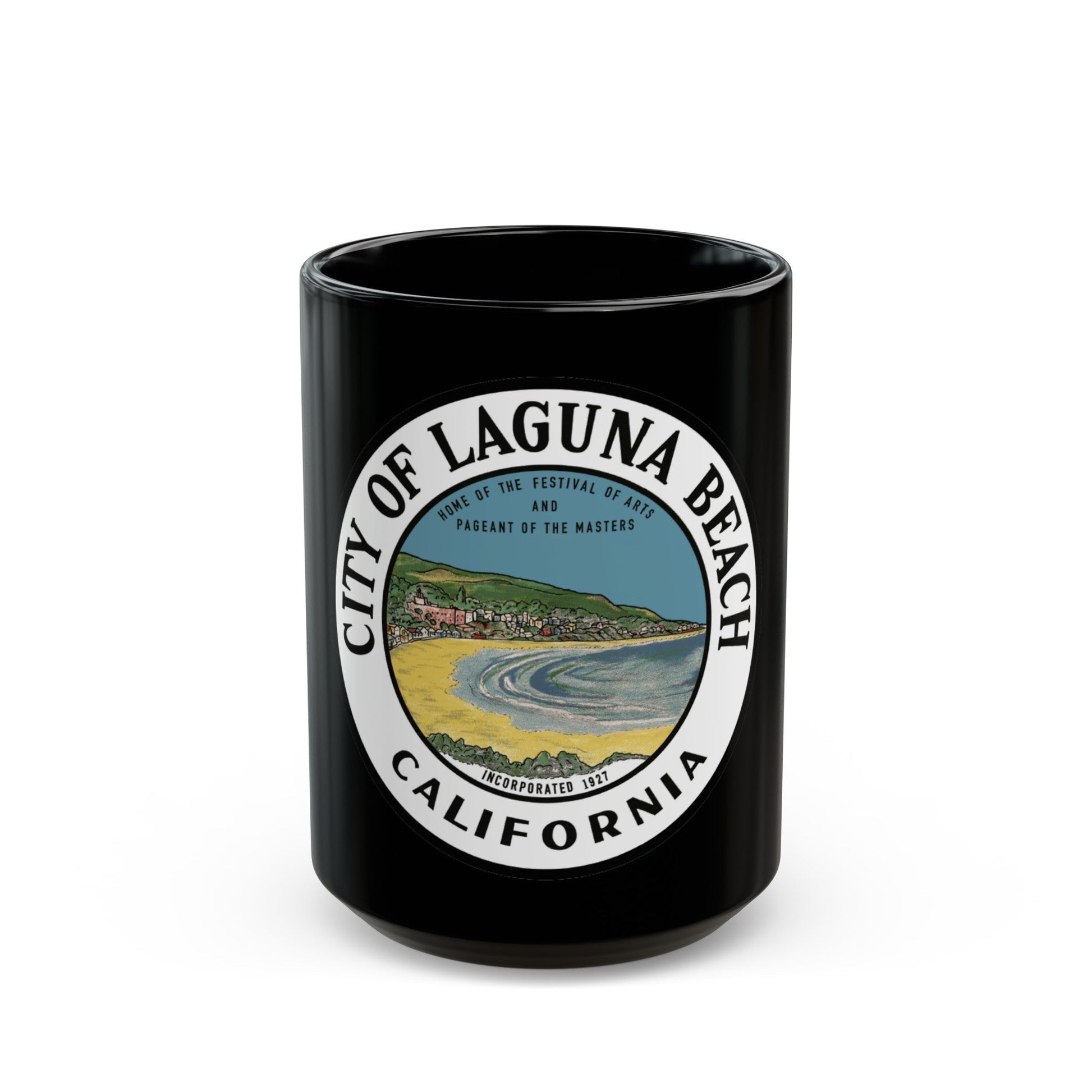 Seal of Laguna Beach California - Black Coffee Mug-15oz-The Sticker Space