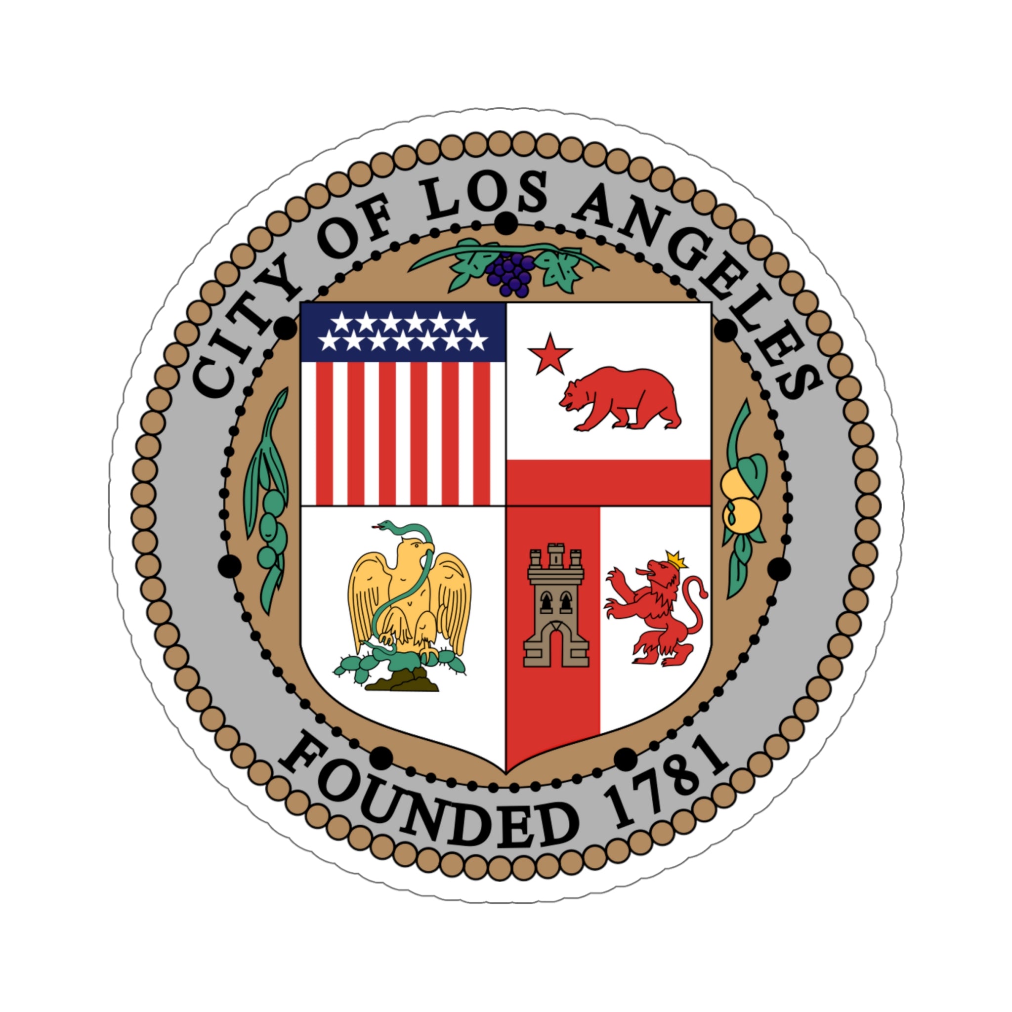 Seal of Los Angeles CA USA STICKER Vinyl Die-Cut Decal-6 Inch-The Sticker Space