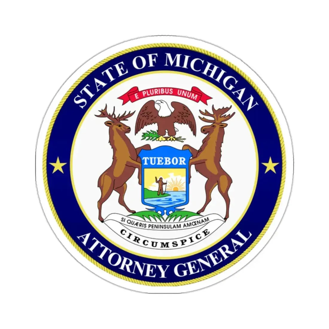 Seal of Michigan Attorney General - STICKER Vinyl Kiss-Cut Decal 2 Inch White - The Sticker Space