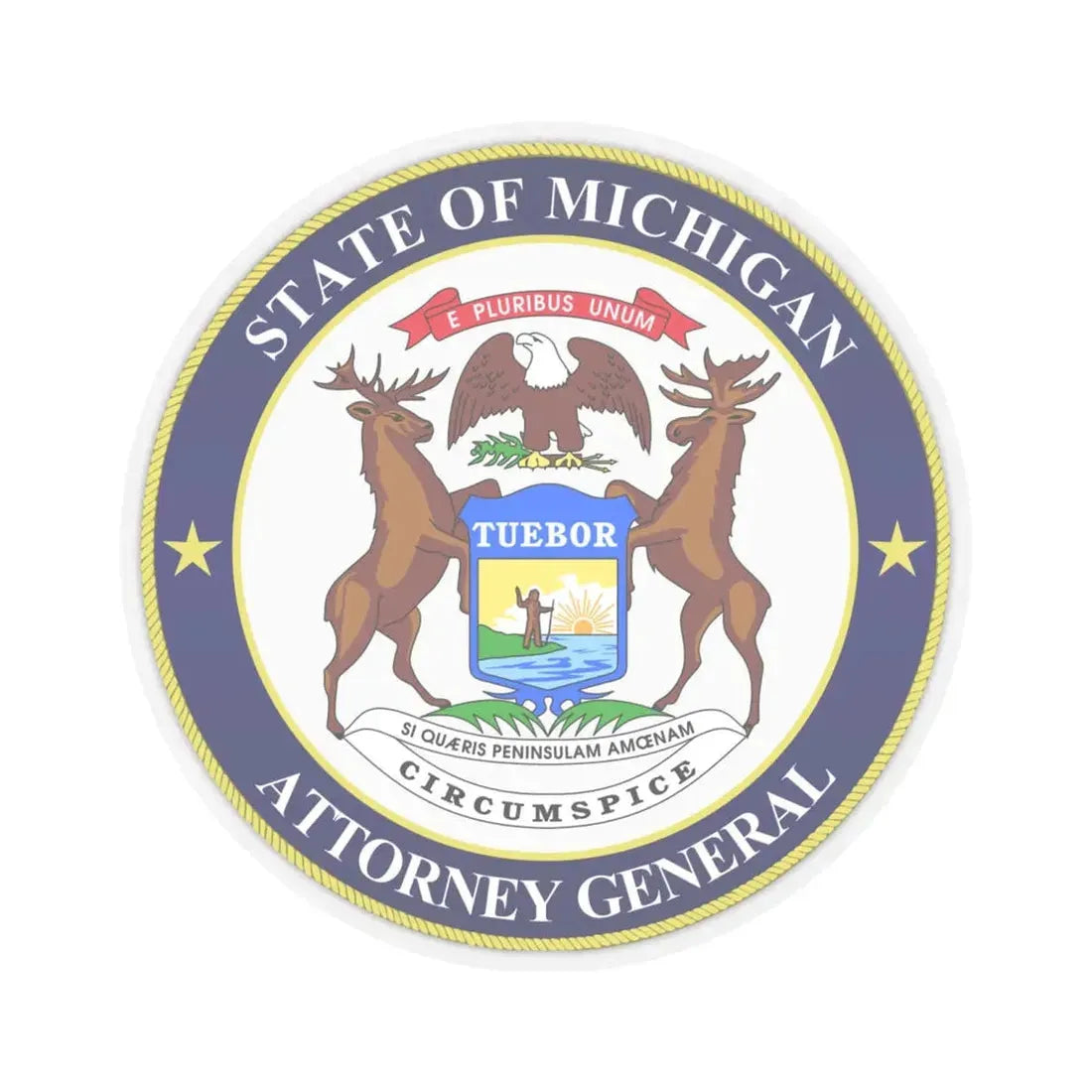 Seal of Michigan Attorney General - STICKER Vinyl Kiss-Cut Decal 6 Inch Transparent - The Sticker Space
