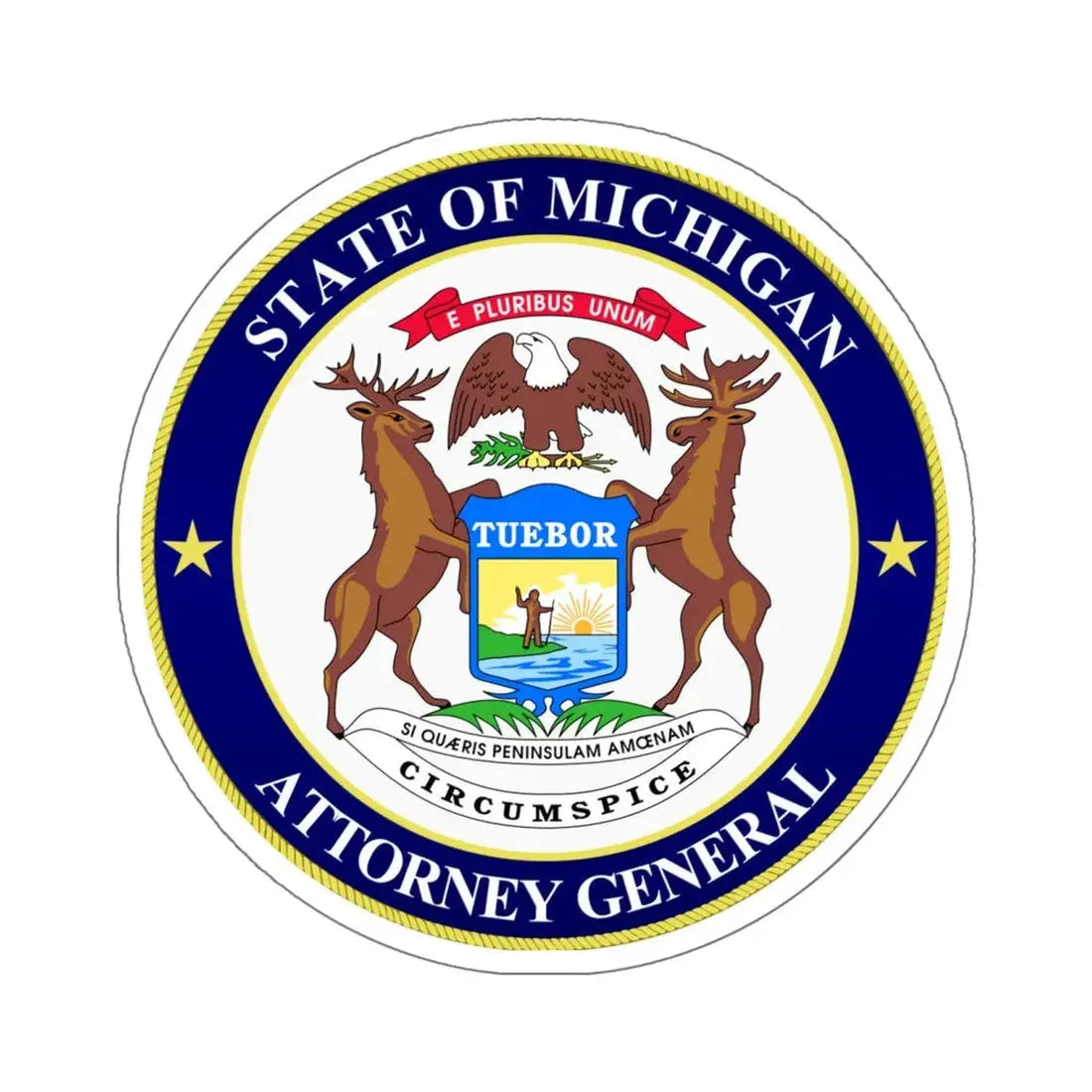 Seal of Michigan Attorney General - STICKER Vinyl Kiss-Cut Decal 6 Inch White - The Sticker Space