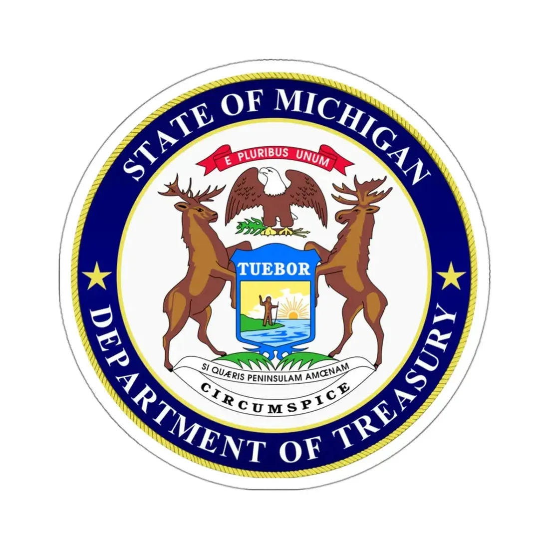 Seal of Michigan Department of Treasury - STICKER Vinyl Kiss-Cut Decal 3 Inch White - The Sticker Space