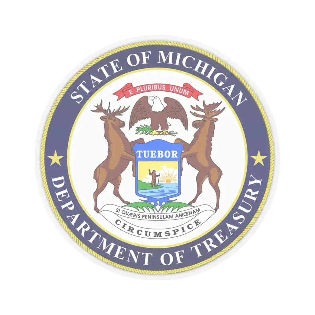 Seal of Michigan Department of Treasury - STICKER Vinyl Kiss-Cut Decal 4 Inch Transparent - The Sticker Space