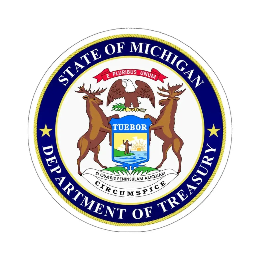 Seal of Michigan Department of Treasury - STICKER Vinyl Kiss-Cut Decal 4 Inch White - The Sticker Space