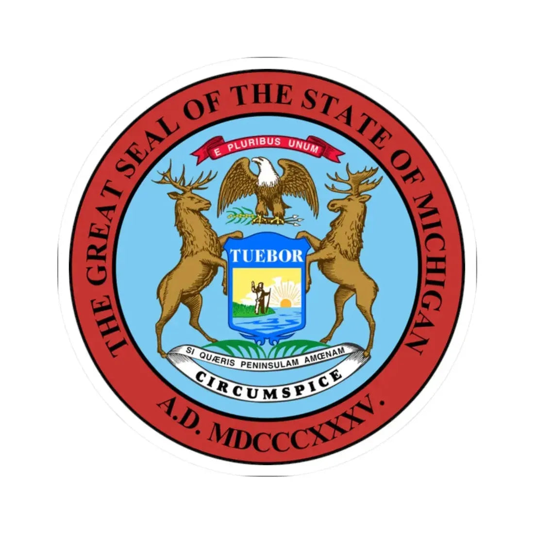 Seal of Michigan (United States) STICKER Vinyl Kiss-Cut Decal 2 Inch White - The Sticker Space