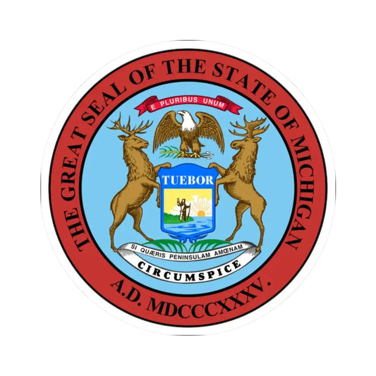 Seal of Michigan (United States) STICKER Vinyl Kiss-Cut Decal 2 Inch White - The Sticker Space