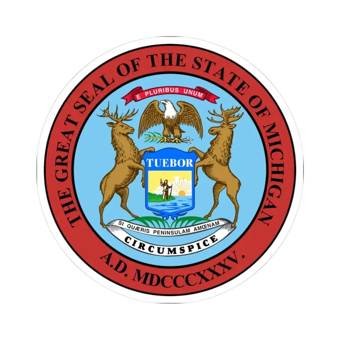 Seal of Michigan (United States) STICKER Vinyl Kiss-Cut Decal 3 Inch White - The Sticker Space