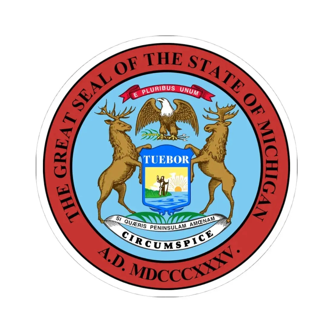 Seal of Michigan (United States) STICKER Vinyl Kiss-Cut Decal 4 Inch White - The Sticker Space