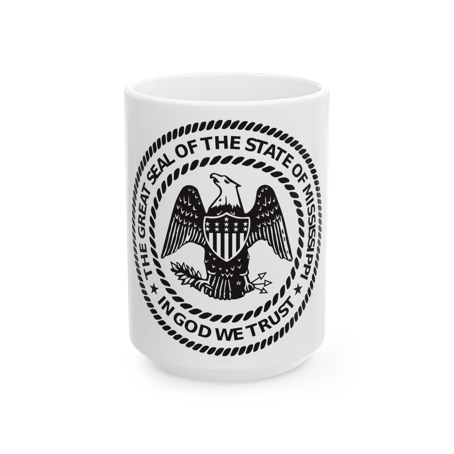 Seal of Mississippi BW - White Coffee Mug-15oz-The Sticker Space