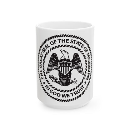 Seal of Mississippi BW - White Coffee Mug-15oz-The Sticker Space