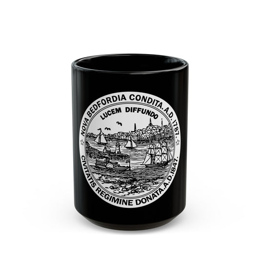 Seal of New Bedford Massachusetts - Black Coffee Mug-15oz-The Sticker Space