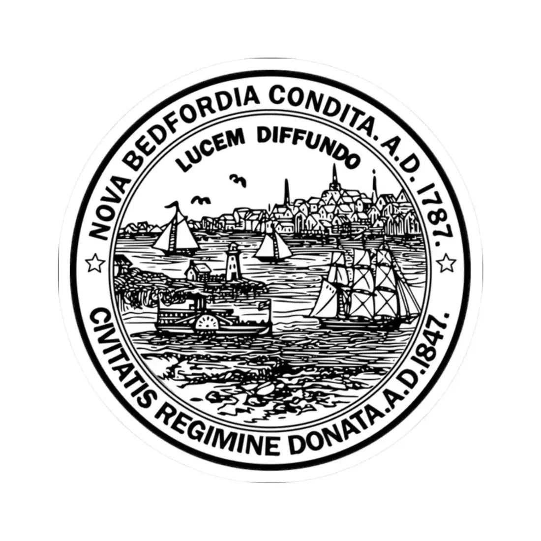 Seal of New Bedford Massachusetts - STICKER Vinyl Kiss-Cut Decal 2 Inch White - The Sticker Space