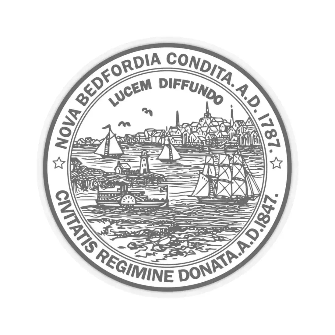 Seal of New Bedford Massachusetts - STICKER Vinyl Kiss-Cut Decal 6 Inch Transparent - The Sticker Space