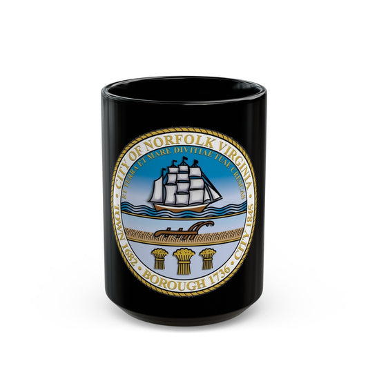 Seal of Norfolk Virginia - Black Coffee Mug-15oz-The Sticker Space