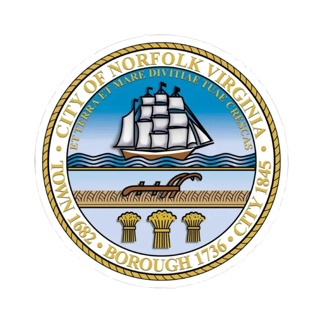Seal of Norfolk Virginia - STICKER Vinyl Kiss-Cut Decal 3 Inch White - The Sticker Space