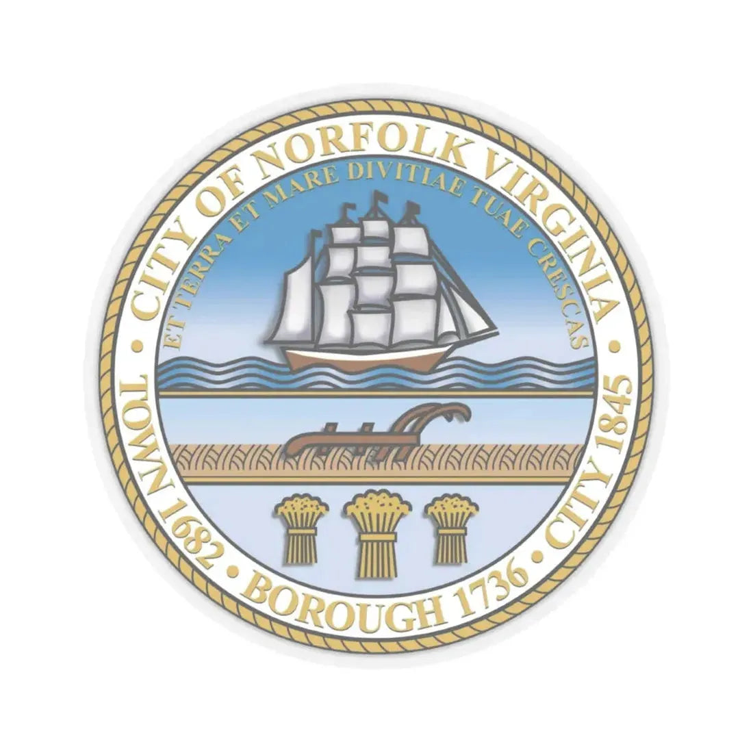 Seal of Norfolk Virginia - STICKER Vinyl Kiss-Cut Decal 4 Inch Transparent - The Sticker Space