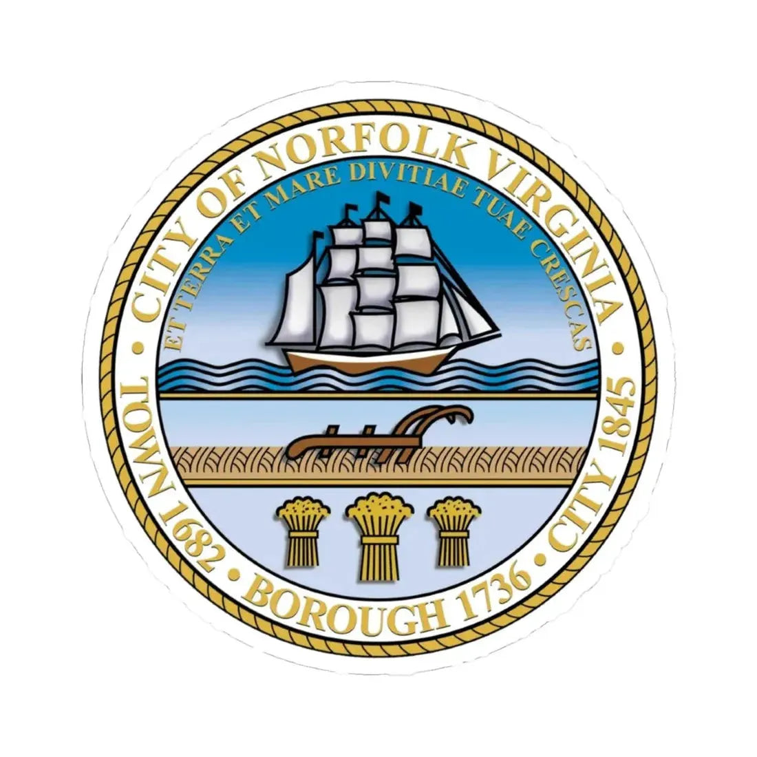 Seal of Norfolk Virginia - STICKER Vinyl Kiss-Cut Decal 4 Inch White - The Sticker Space