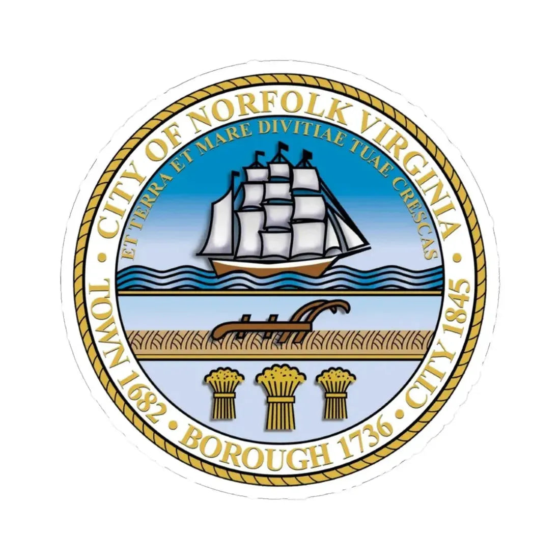 Seal of Norfolk Virginia - STICKER Vinyl Kiss-Cut Decal 6 Inch White - The Sticker Space