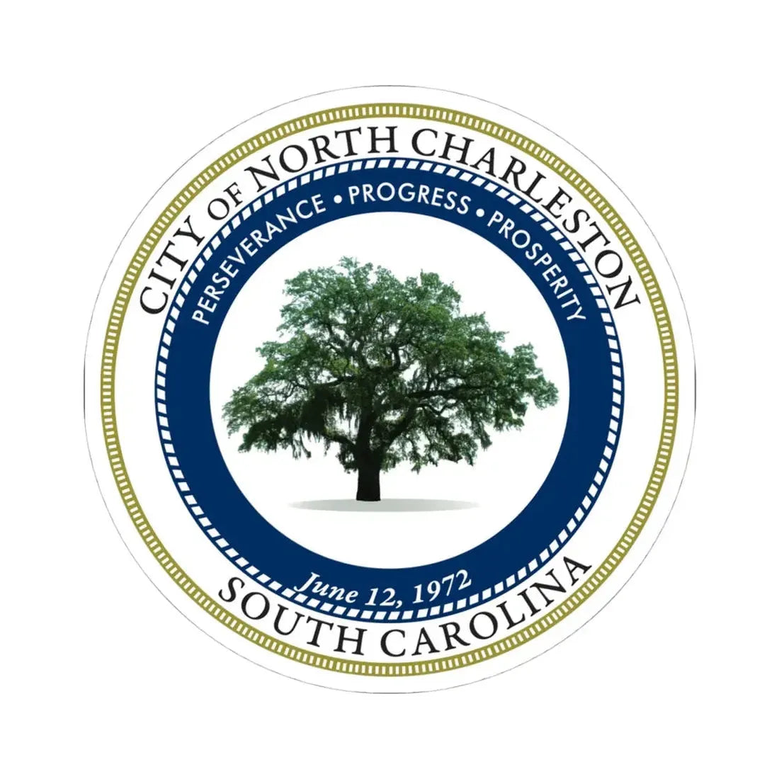 Seal of North Charleston South Carolina - STICKER Vinyl Kiss-Cut Decal 4 Inch White - The Sticker Space