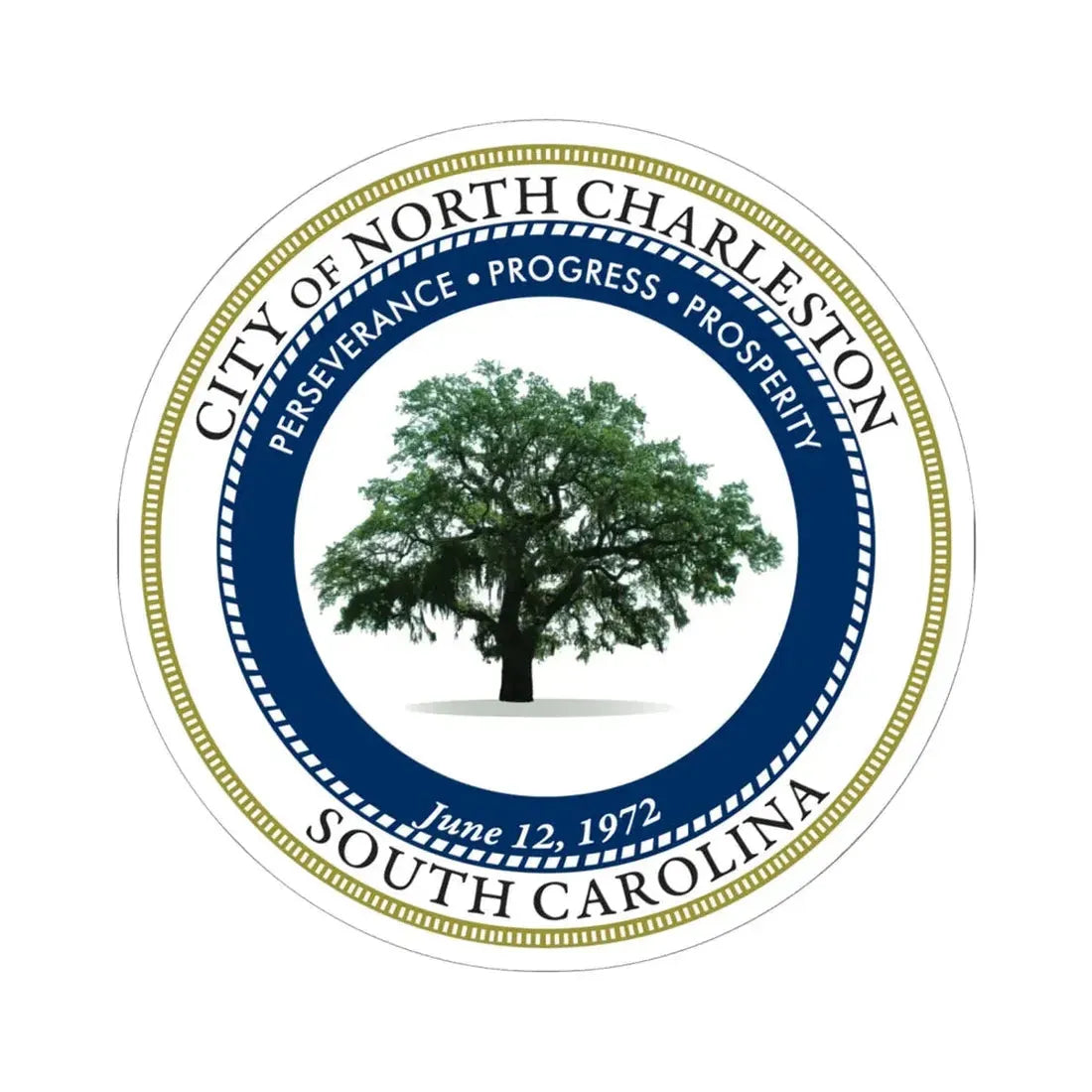 Seal of North Charleston South Carolina - STICKER Vinyl Kiss-Cut Decal 6 Inch White - The Sticker Space