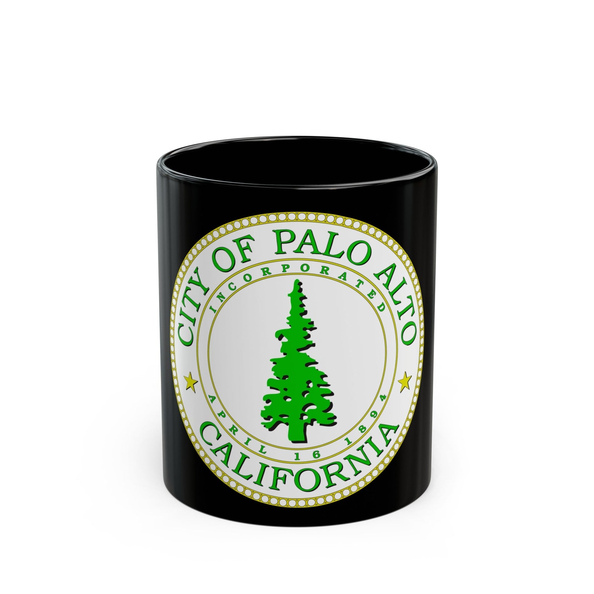 Seal of Palo Alto California - Black Coffee Mug-11oz-The Sticker Space