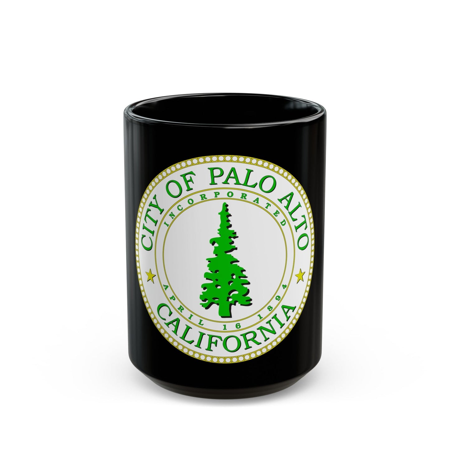 Seal of Palo Alto California - Black Coffee Mug-15oz-The Sticker Space