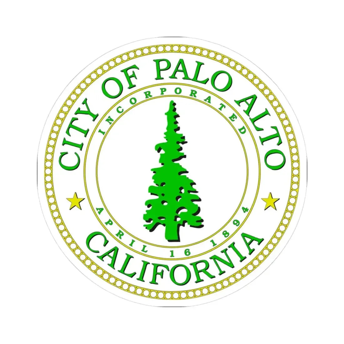 Seal of Palo Alto California - STICKER Vinyl Kiss-Cut Decal 3 Inch White - The Sticker Space