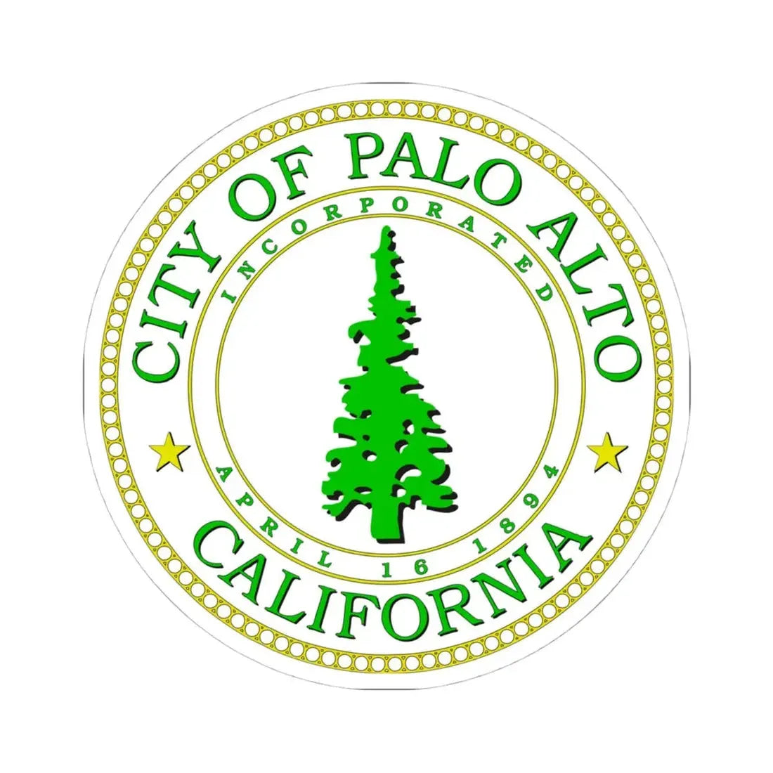 Seal of Palo Alto California - STICKER Vinyl Kiss-Cut Decal 4 Inch White - The Sticker Space
