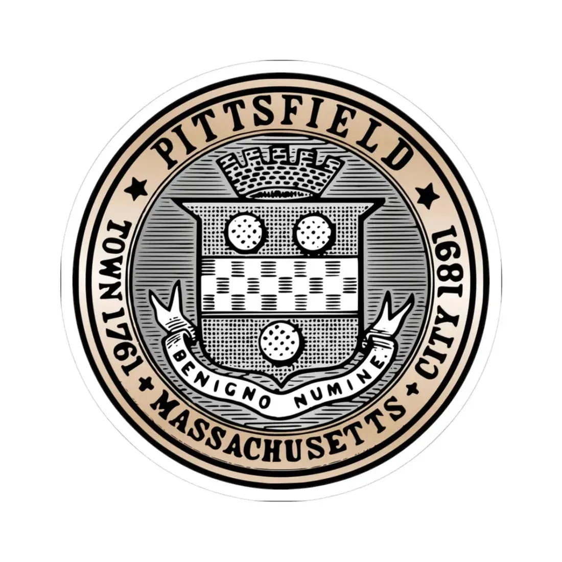Seal of Pittsfield Massachusetts - STICKER Vinyl Kiss-Cut Decal 3 Inch White - The Sticker Space