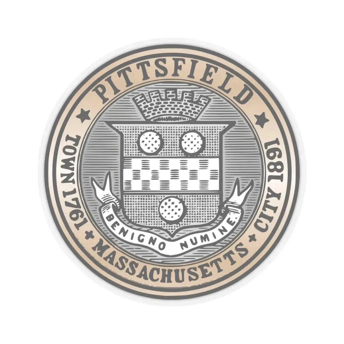 Seal of Pittsfield Massachusetts - STICKER Vinyl Kiss-Cut Decal 4 Inch Transparent - The Sticker Space