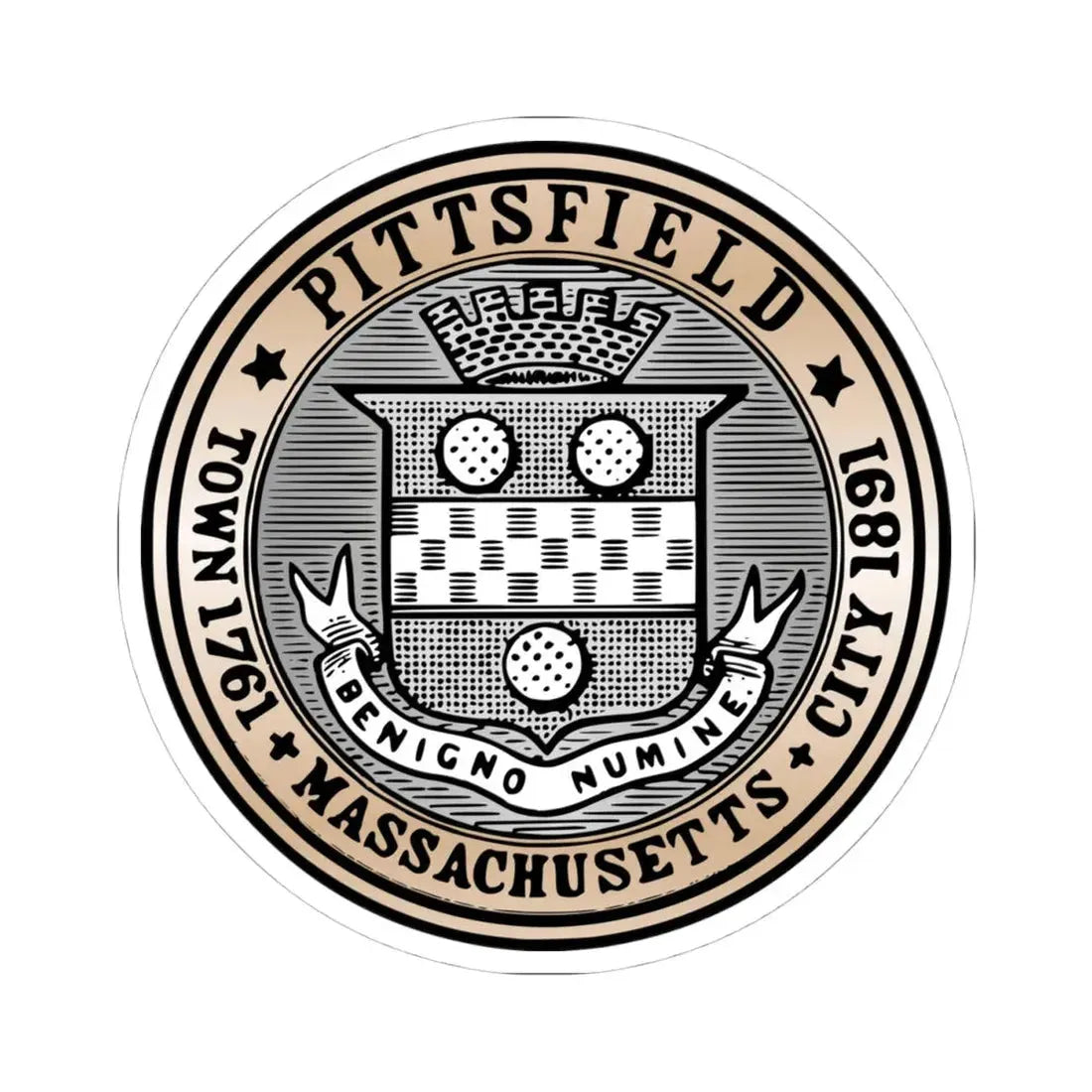 Seal of Pittsfield Massachusetts - STICKER Vinyl Kiss-Cut Decal 4 Inch White - The Sticker Space