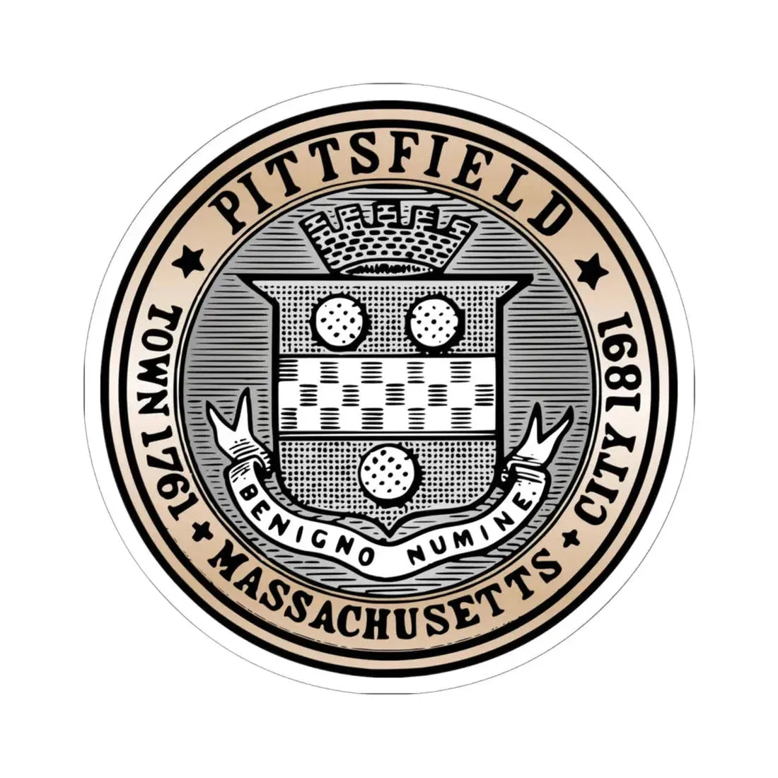 Seal of Pittsfield Massachusetts - STICKER Vinyl Kiss-Cut Decal 6 Inch White - The Sticker Space