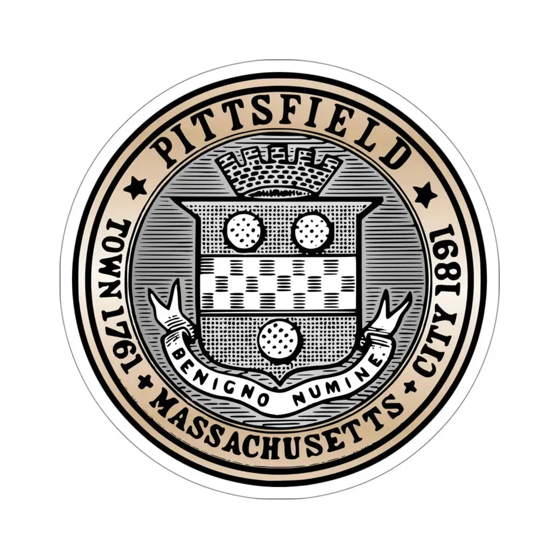 Seal of Pittsfield Massachusetts USA STICKER Vinyl Die-Cut Decal 4 Inch - The Sticker Space