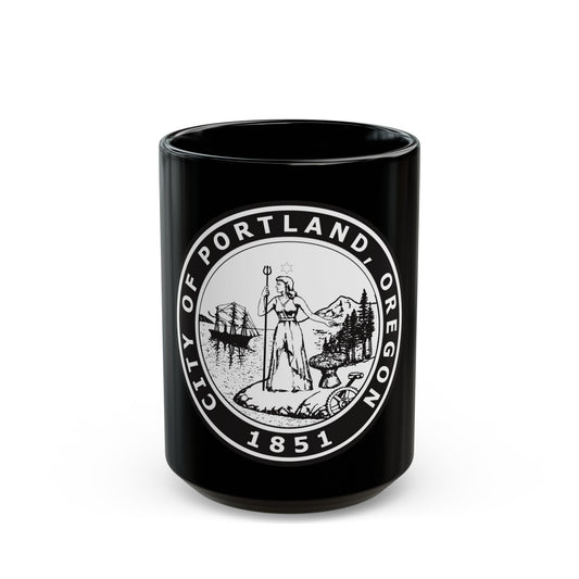 Seal of Portland Oregon - Black Coffee Mug-15oz-The Sticker Space