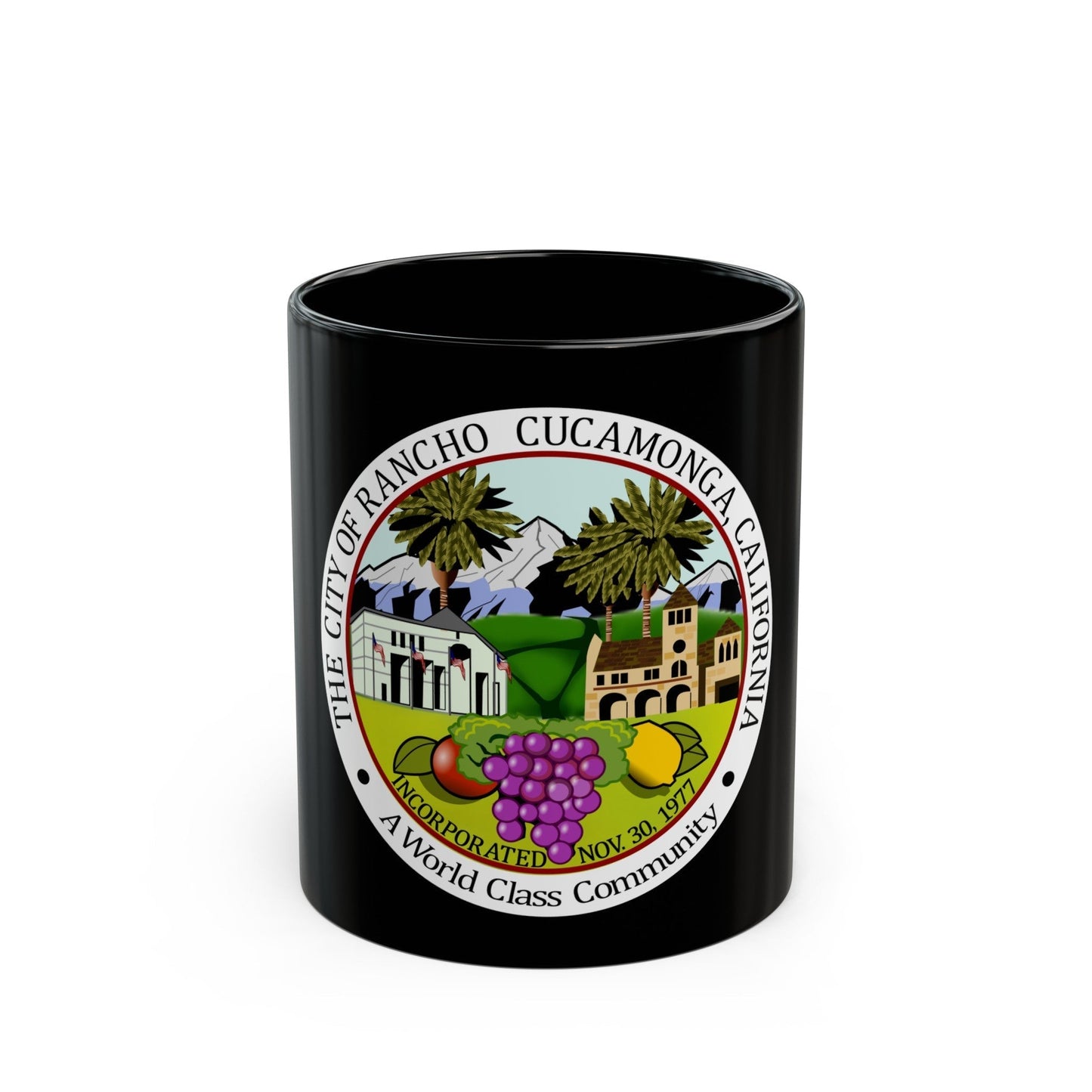 Seal of Rancho Cucamonga California - Black Coffee Mug-11oz-The Sticker Space