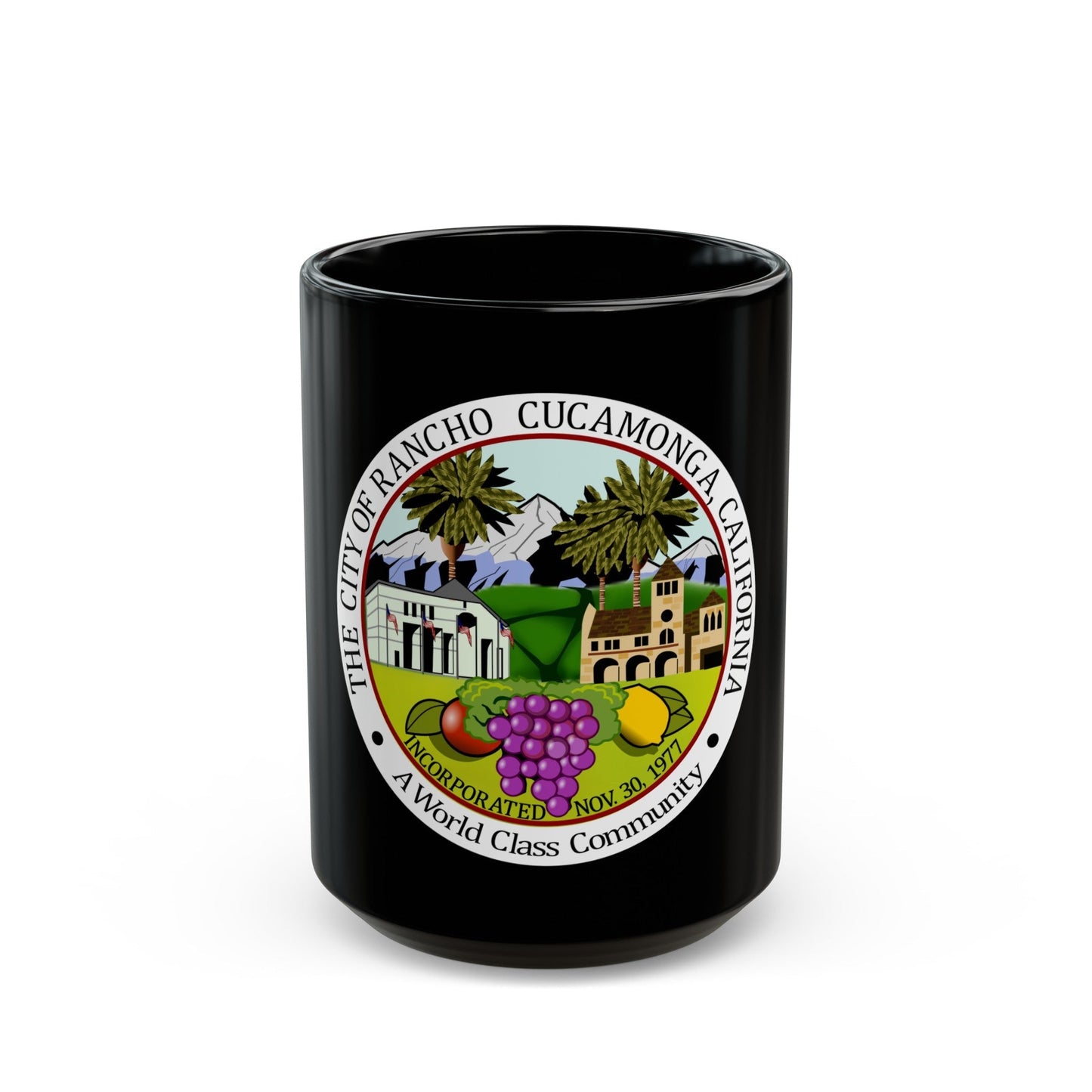 Seal of Rancho Cucamonga California - Black Coffee Mug-15oz-The Sticker Space