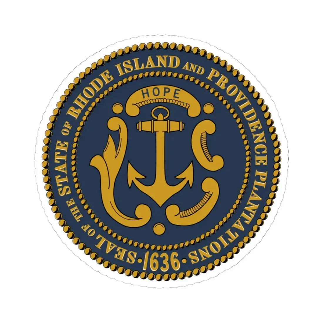 Seal of Rhode Island pre 2022 (United States) STICKER Vinyl Kiss-Cut Decal 4 Inch White - The Sticker Space