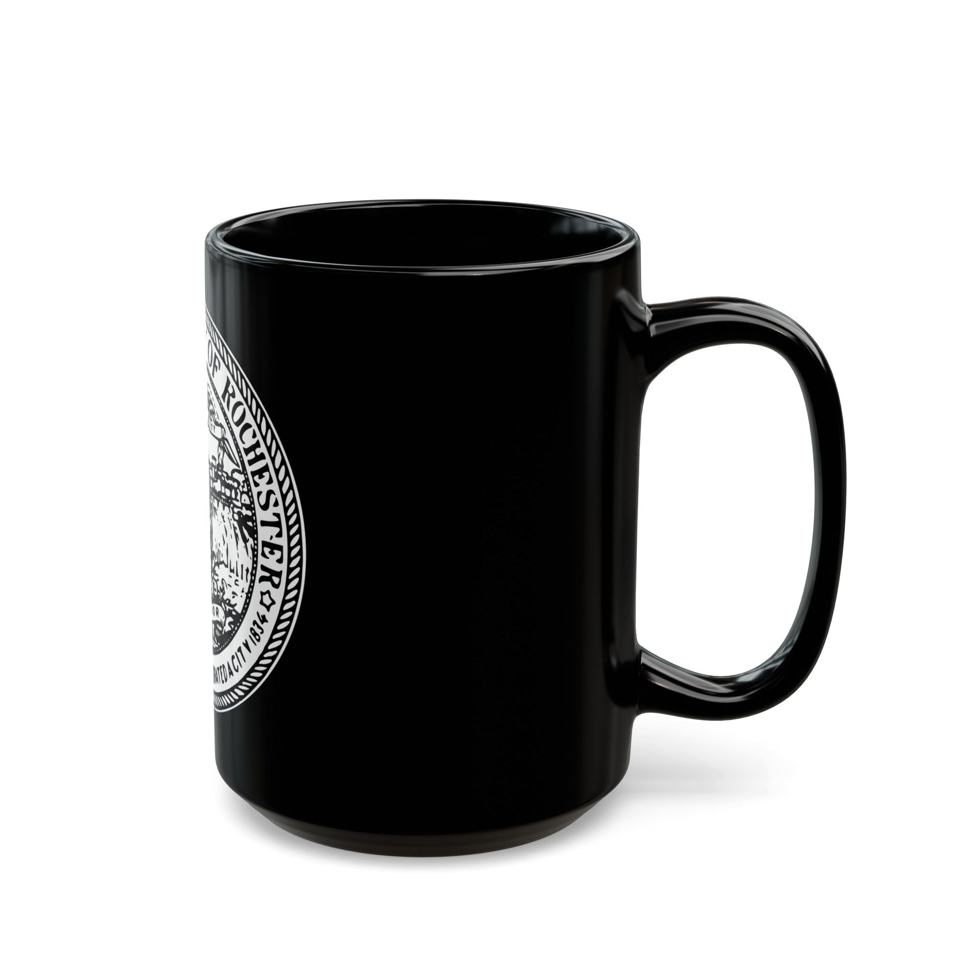 Seal of Rochester New York - Black Coffee Mug-The Sticker Space